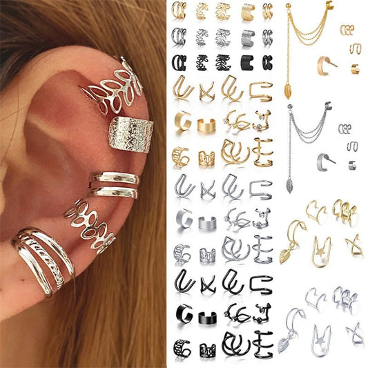 Silver Color Leaves Clip Earrings for Women Men Creative Simple C Ear Cuff Non - Piercing Ear Ear Clip Set Trend Jewelry Gift - Taylor K Shop