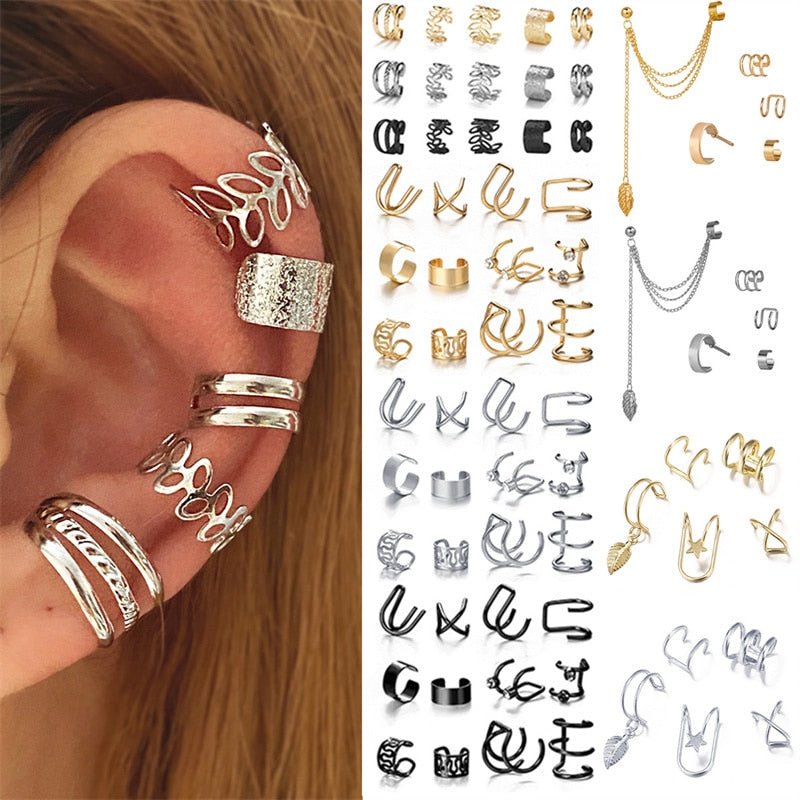 Silver Color Leaves Clip Earrings for Women Men Creative Simple C Ear Cuff Non - Piercing Ear Ear Clip Set Trend Jewelry Gift - Taylor K Shop