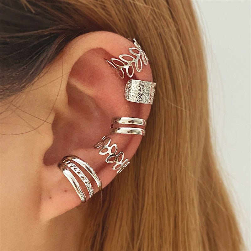 Silver Color Leaves Clip Earrings for Women Men Creative Simple C Ear Cuff Non - Piercing Ear Ear Clip Set Trend Jewelry Gift - Taylor K Shop
