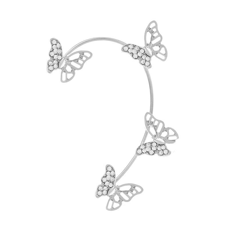 Silver Plated Metal Crystal Butterfly Ear Clips For Women Sparkling Zircon Ear Cuff Clip Earrings Wedding Girls Jewelry Gifts - Taylor K Shop
