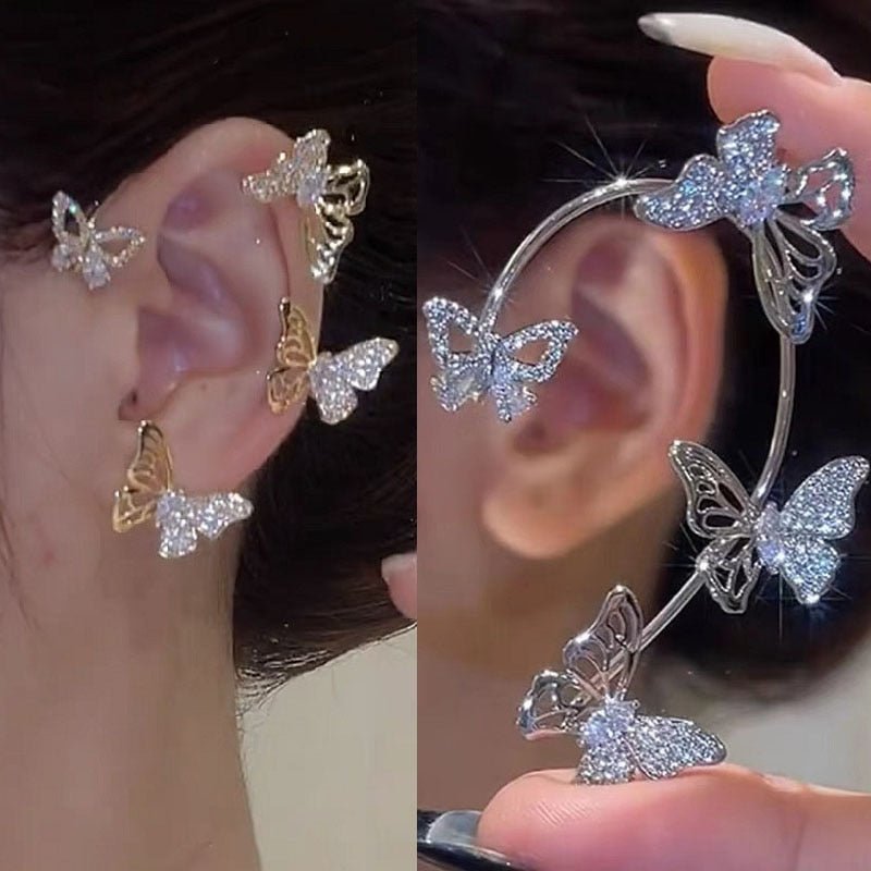 Silver Plated Metal Crystal Butterfly Ear Clips For Women Sparkling Zircon Ear Cuff Clip Earrings Wedding Girls Jewelry Gifts - Taylor K Shop