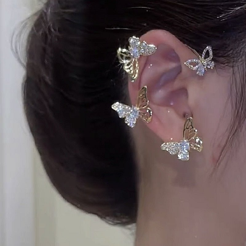 Silver Plated Metal Crystal Butterfly Ear Clips For Women Sparkling Zircon Ear Cuff Clip Earrings Wedding Girls Jewelry Gifts - Taylor K Shop