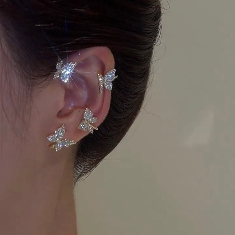 Silver Plated Metal Leaf Butterfly Clip Earrings for Women Ear Clips Without Piercing Sparkling Zircon Ear Cuff Fashion Jewelry - Taylor K Shop