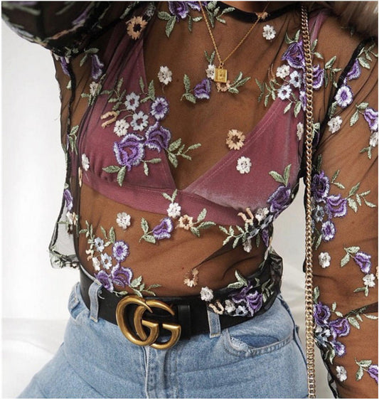 Simone Flower Mesh Blouse - Taylor K Shop