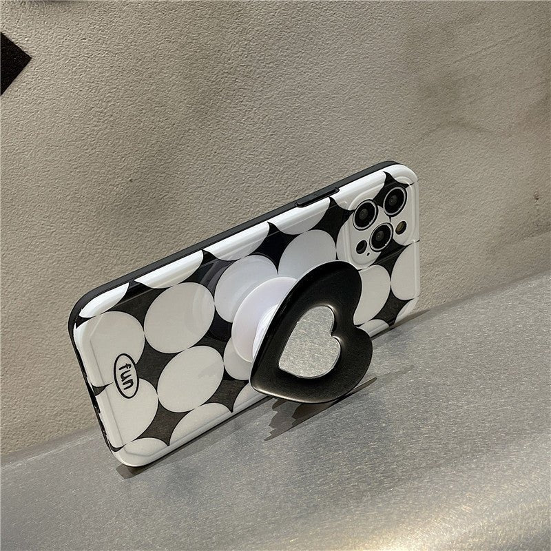 Simple Black And White Geometric Diamond Round Love Bracket Mobile Phone Case - Taylor K Shop