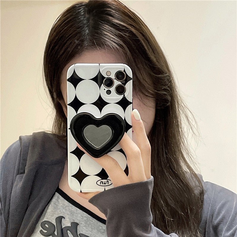 Simple Black And White Geometric Diamond Round Love Bracket Mobile Phone Case - Taylor K Shop