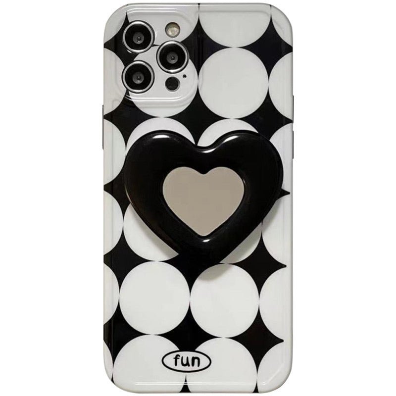 Simple Black And White Geometric Diamond Round Love Bracket Mobile Phone Case - Taylor K Shop