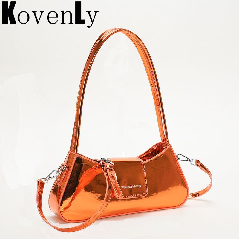 Single Shoulder Bag Gold Handbag 2023 New Shiny Leather Women Brand Bague Bags Fashion Female Moon Bag Armpit Purse Bright Color - Taylor K Shop