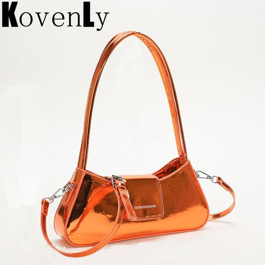 Single Shoulder Bag Gold Handbag 2023 New Shiny Leather Women Brand Bague Bags Fashion Female Moon Bag Armpit Purse Bright Color - Taylor K Shop