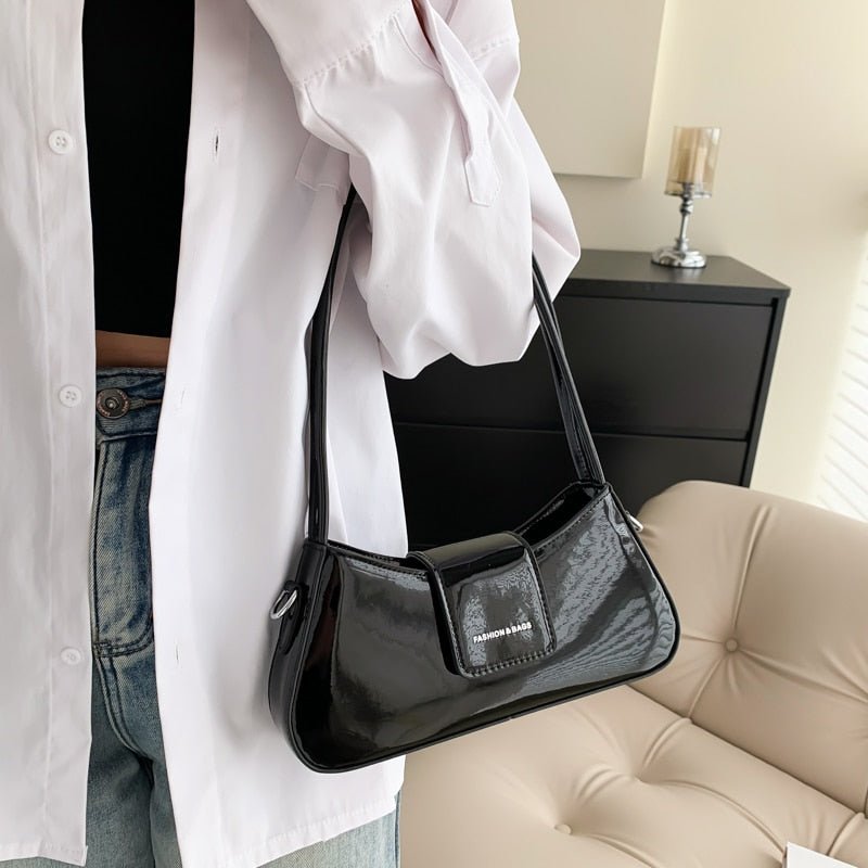 Single Shoulder Bag Gold Handbag 2023 New Shiny Leather Women Brand Bague Bags Fashion Female Moon Bag Armpit Purse Bright Color - Taylor K Shop