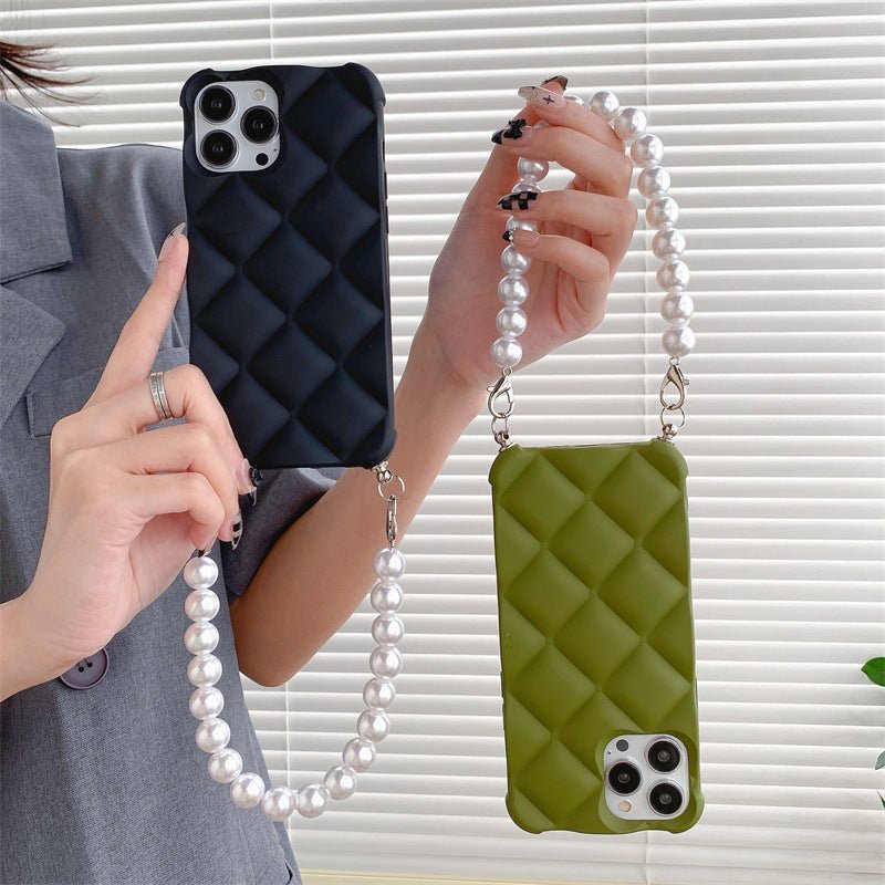 Skin Feeling Diamond Chanel's Style Applicable To IP14 Phone Case Pearl Chain - Taylor K Shop
