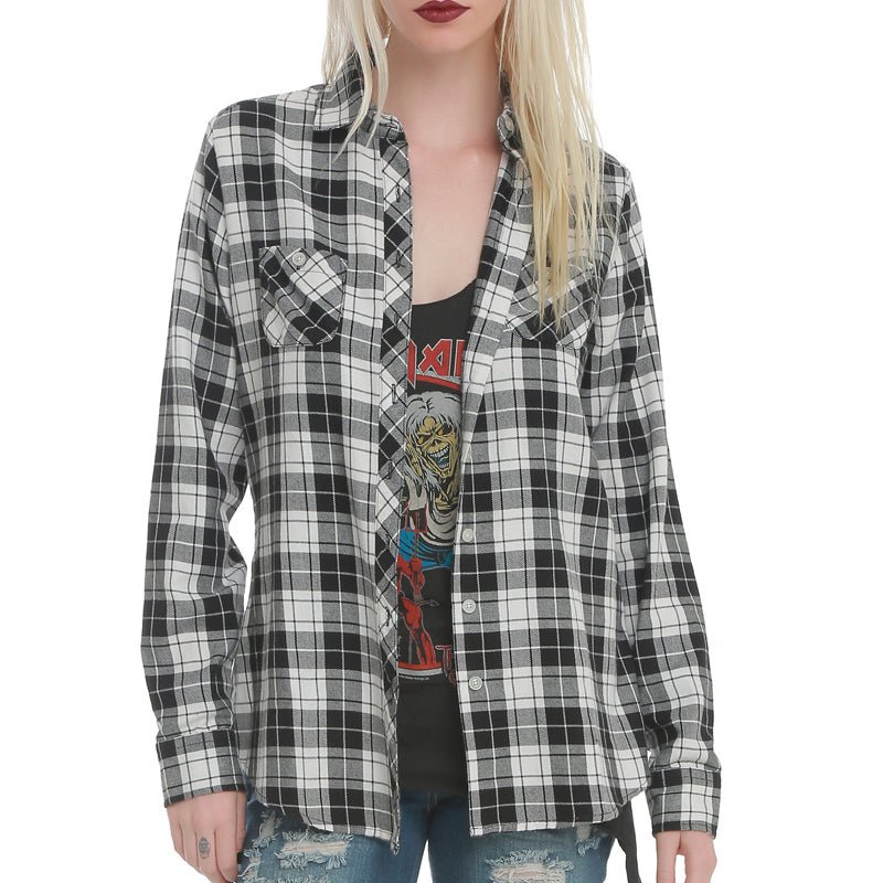 Skull Back Hollow Out Women Blouses Shirts Long Sleeve Plaid Blouse Blusas Tops Chemise Plus Size - Taylor K Shop