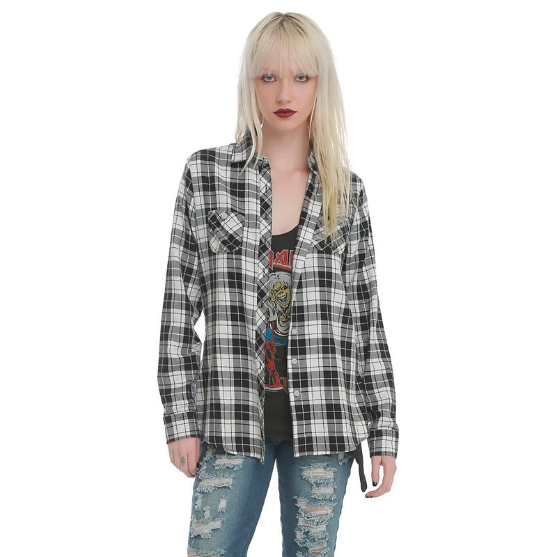 Skull Back Hollow Out Women Blouses Shirts Long Sleeve Plaid Blouse Blusas Tops Chemise Plus Size - Taylor K Shop