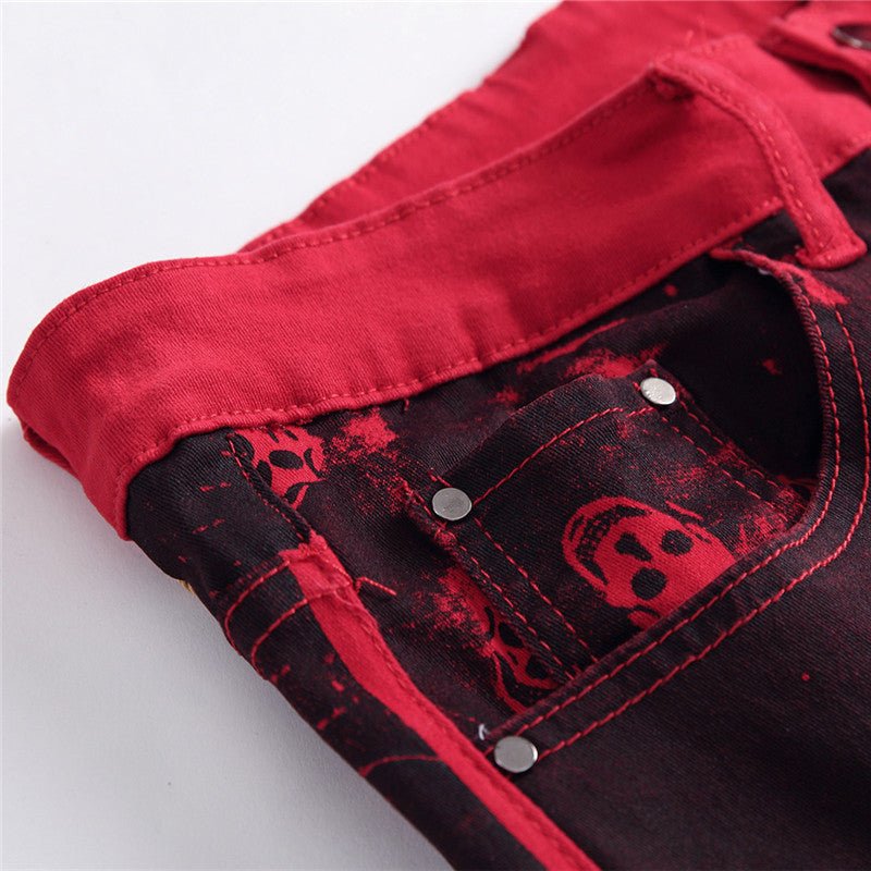 Skull red jeans men's casual jeans - Taylor K Shop
