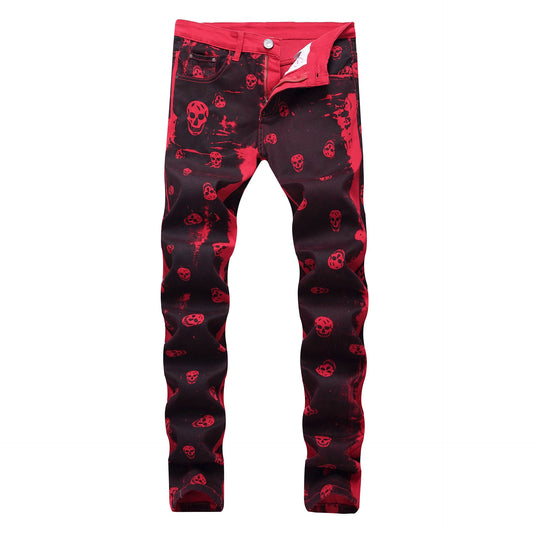 Skull red jeans men's casual jeans - Taylor K Shop