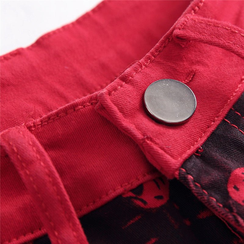 Skull red jeans men's casual jeans - Taylor K Shop