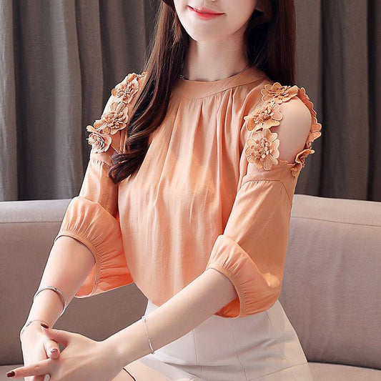 Sleeved Blouse Off - shouldered Chiffon Blouse In The Summer - Taylor K Shop