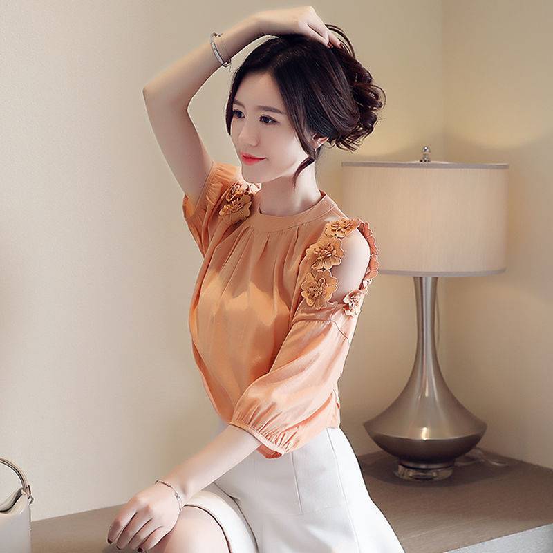 Sleeved Blouse Off - shouldered Chiffon Blouse In The Summer - Taylor K Shop