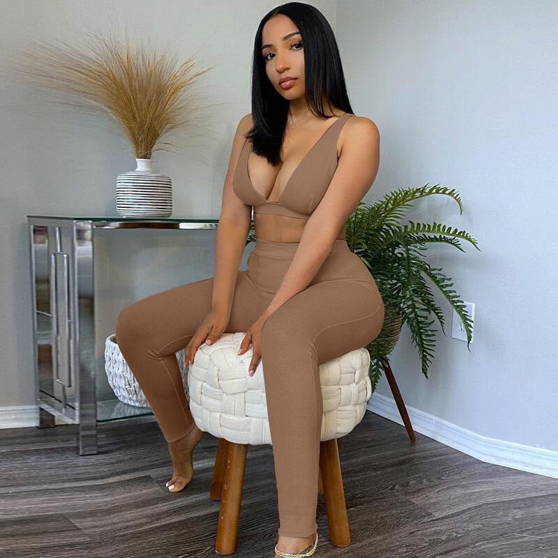 Sleeveless V - Neck Crop Tops Leggings Women Fashion Streetwear Outfits Sportswear Tracksuit - Taylor K Shop