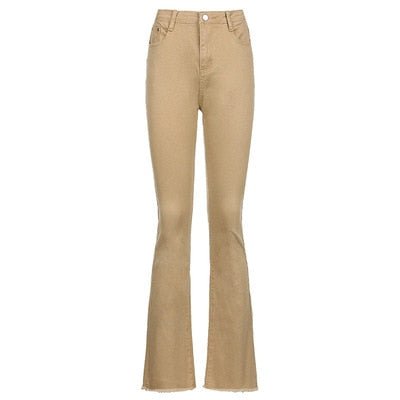 Slim Brown Flare Jeans Vintage Solid High Waist Pants - Taylor K Shop