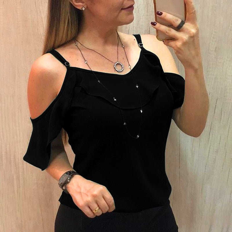 Sling Ruffles Short Sleeve Blouse Women Summer Clothes - Taylor K Shop