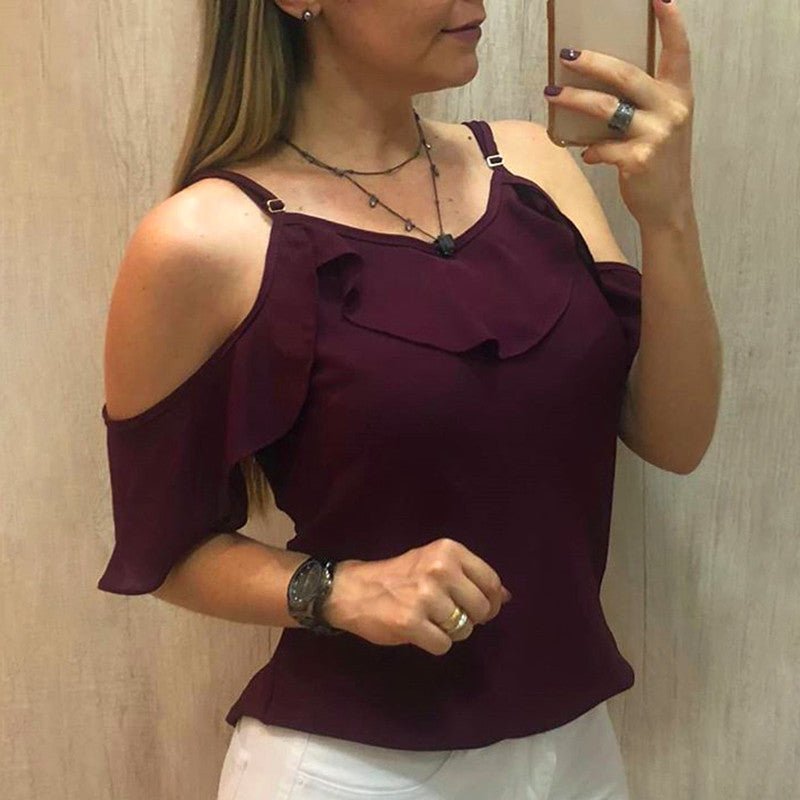 Sling Ruffles Short Sleeve Blouse Women Summer Clothes - Taylor K Shop