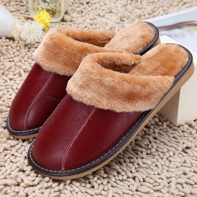 Slippers Winter New Cowhide Cotton Slippers Household Slippers Men And Women Lovers Plush Warm Floor Mop Wholesale - Taylor K Shop