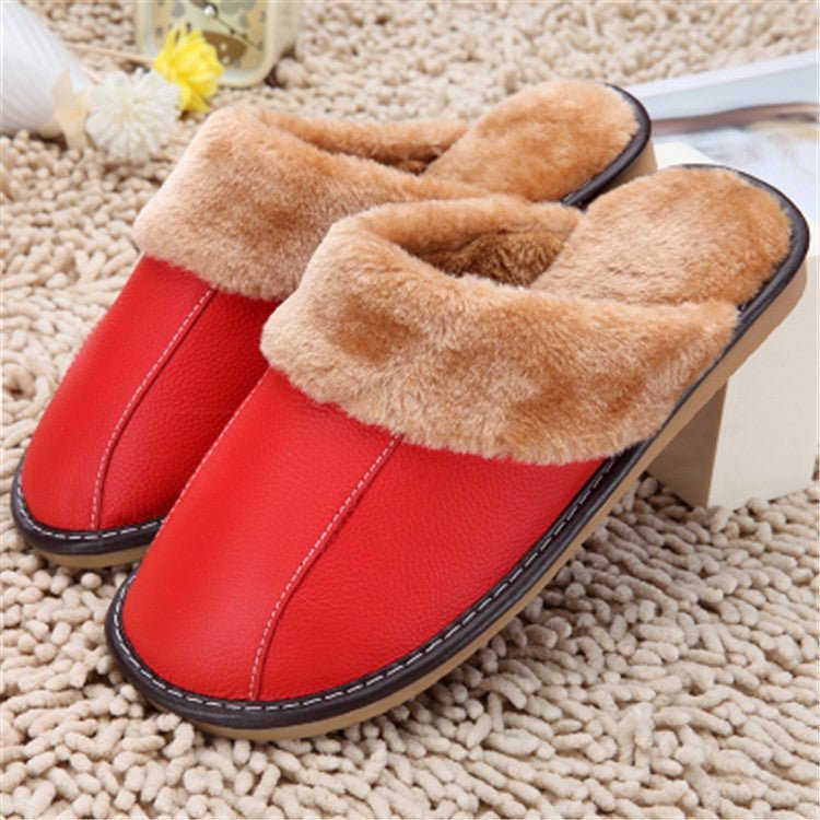 Slippers Winter New Cowhide Cotton Slippers Household Slippers Men And Women Lovers Plush Warm Floor Mop Wholesale - Taylor K Shop