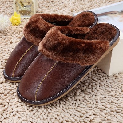 Slippers Winter New Cowhide Cotton Slippers Household Slippers Men And Women Lovers Plush Warm Floor Mop Wholesale - Taylor K Shop