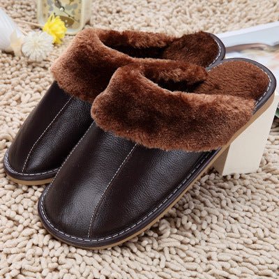 Slippers Winter New Cowhide Cotton Slippers Household Slippers Men And Women Lovers Plush Warm Floor Mop Wholesale - Taylor K Shop