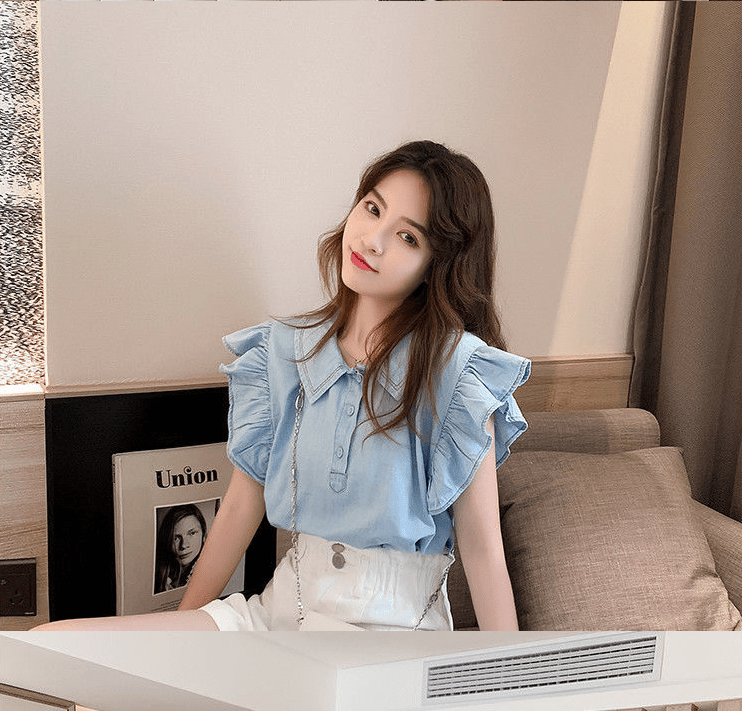 Small Fresh Blouse Flying Sleeves Design Sense Shirt Shirt Female Summer Korean Style Doll Collar Foreign Style - Taylor K Shop