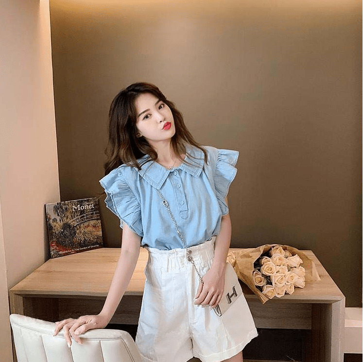 Small Fresh Blouse Flying Sleeves Design Sense Shirt Shirt Female Summer Korean Style Doll Collar Foreign Style - Taylor K Shop