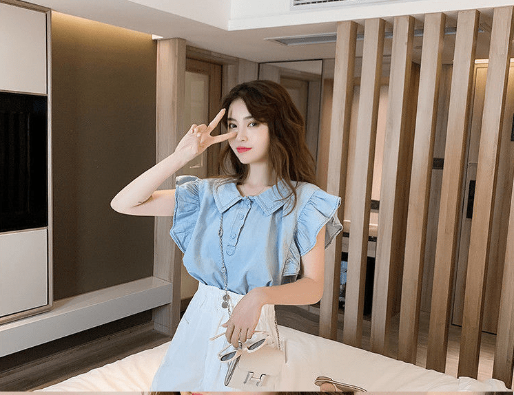 Small Fresh Blouse Flying Sleeves Design Sense Shirt Shirt Female Summer Korean Style Doll Collar Foreign Style - Taylor K Shop