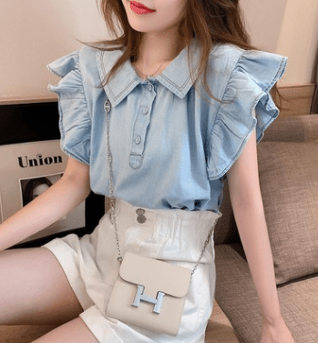 Small Fresh Blouse Flying Sleeves Design Sense Shirt Shirt Female Summer Korean Style Doll Collar Foreign Style - Taylor K Shop