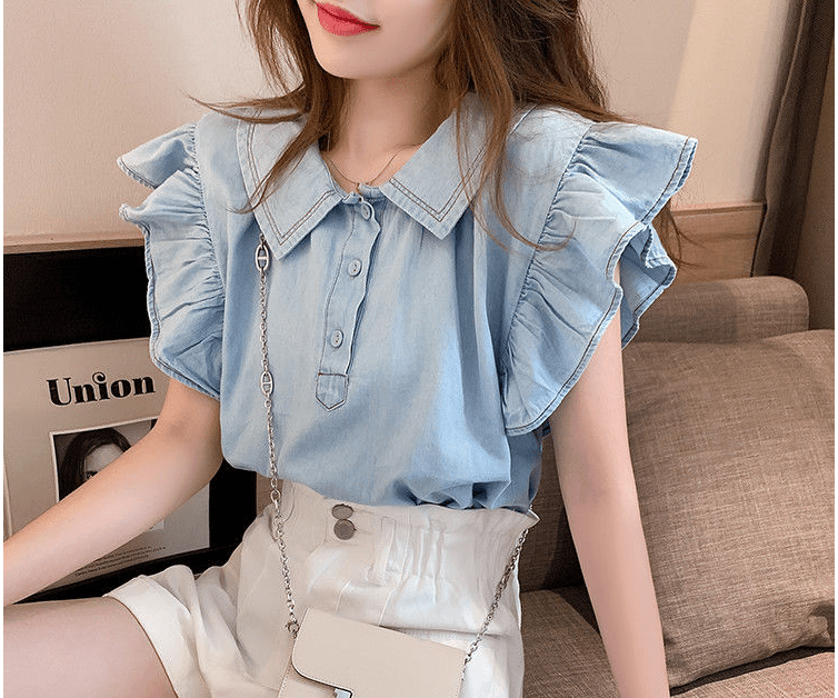 Small Fresh Blouse Flying Sleeves Design Sense Shirt Shirt Female Summer Korean Style Doll Collar Foreign Style - Taylor K Shop