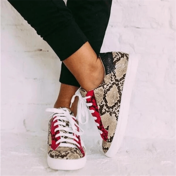 Snakeskin PU Women's Shoes Flat Sneakers Sneakers - Taylor K Shop