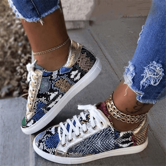 Snakeskin PU Women's Shoes Flat Sneakers Sneakers - Taylor K Shop