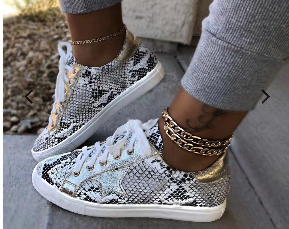 Snakeskin PU Women's Shoes Flat Sneakers Sneakers - Taylor K Shop