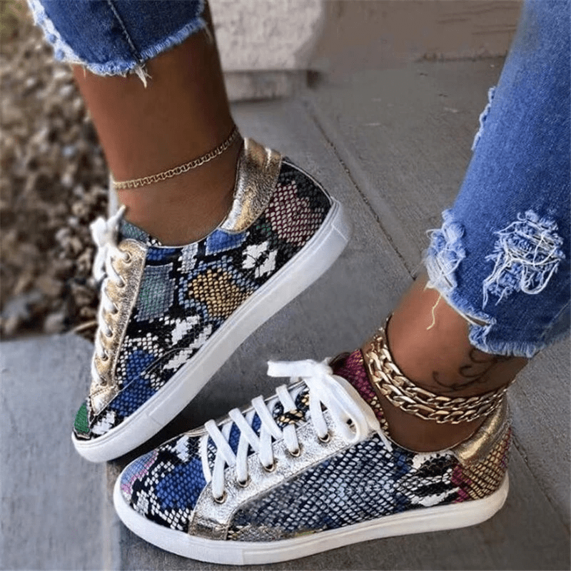 Snakeskin PU Women's Shoes Flat Sneakers Sneakers - Taylor K Shop