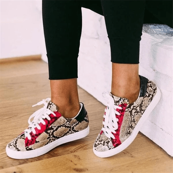 Snakeskin PU Women's Shoes Flat Sneakers Sneakers - Taylor K Shop