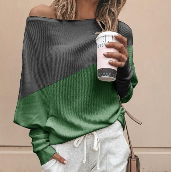 Spliced collared long sleeve blouse - Taylor K Shop