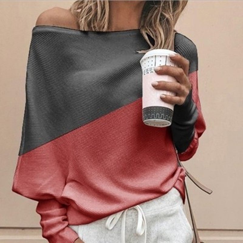 Spliced collared long sleeve blouse - Taylor K Shop
