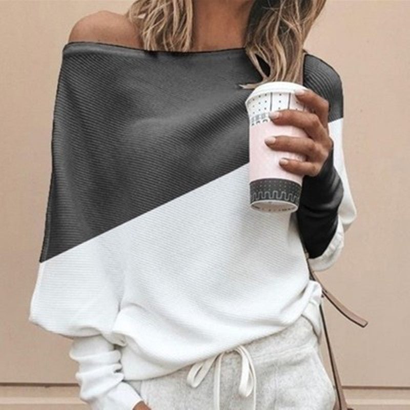 Spliced collared long sleeve blouse - Taylor K Shop