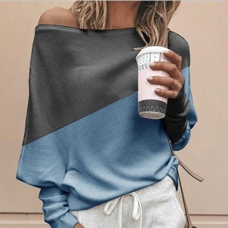 Spliced collared long sleeve blouse - Taylor K Shop