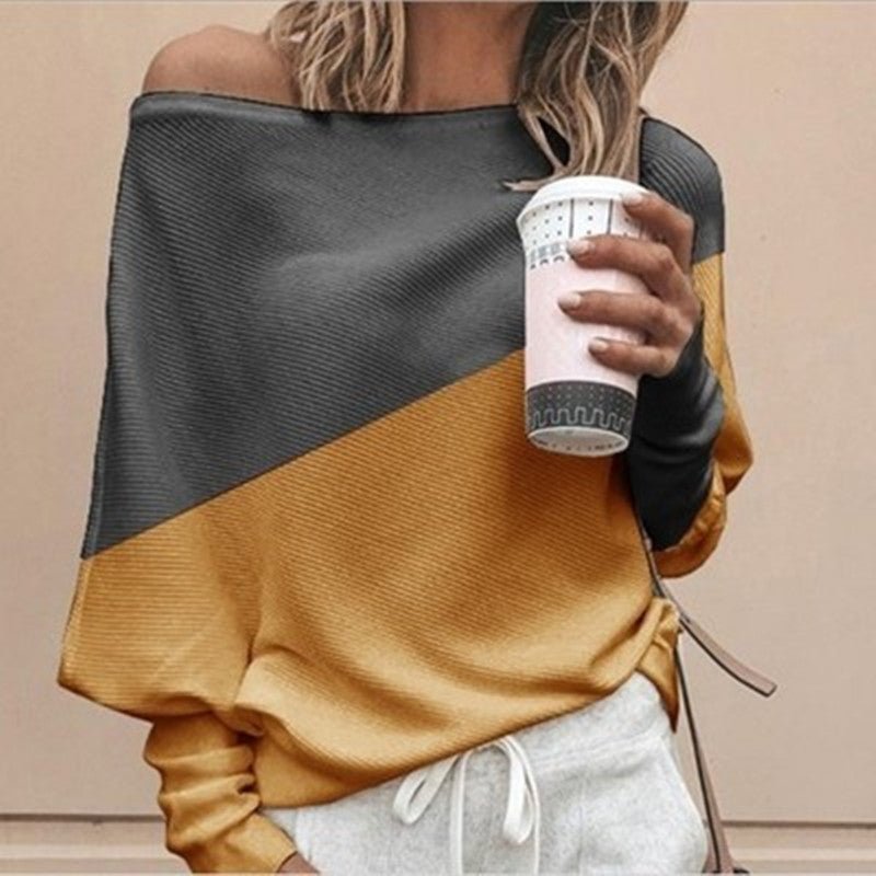 Spliced collared long sleeve blouse - Taylor K Shop