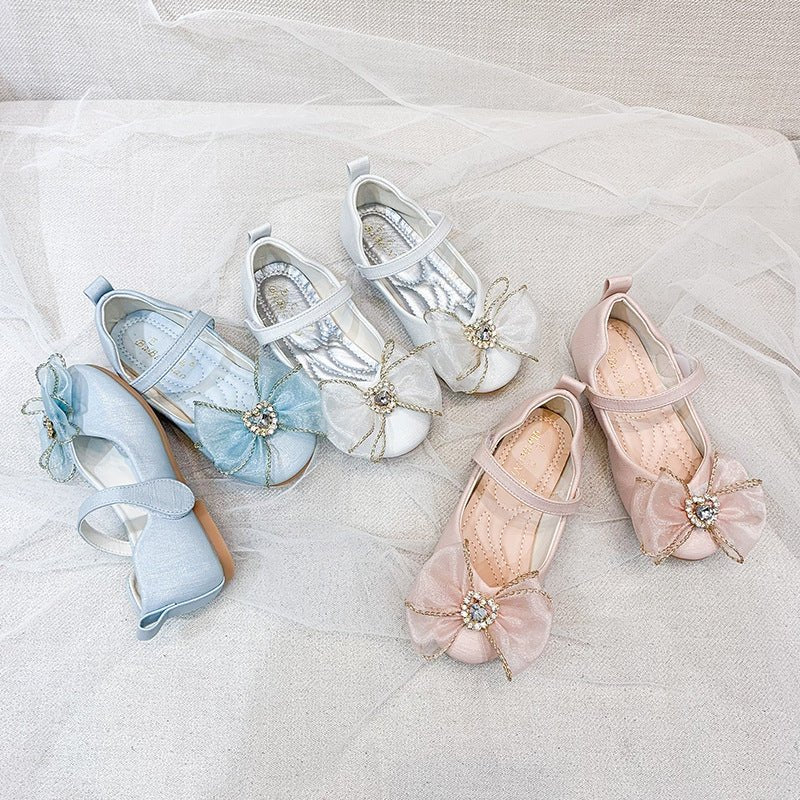 Spring New Girls' Single Shoes Cute Bow Rhinestone Soft Sole Flat Shoes - Taylor K Shop