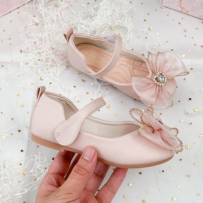 Spring New Girls' Single Shoes Cute Bow Rhinestone Soft Sole Flat Shoes - Taylor K Shop