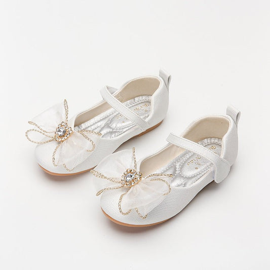 Spring New Girls' Single Shoes Cute Bow Rhinestone Soft Sole Flat Shoes - Taylor K Shop