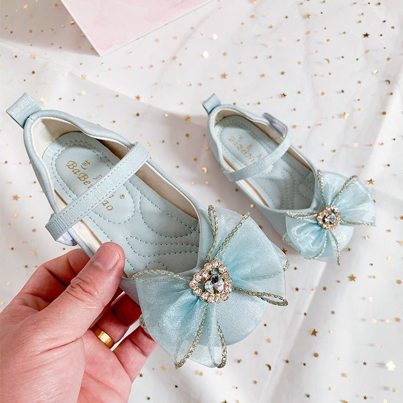 Spring New Girls' Single Shoes Cute Bow Rhinestone Soft Sole Flat Shoes - Taylor K Shop