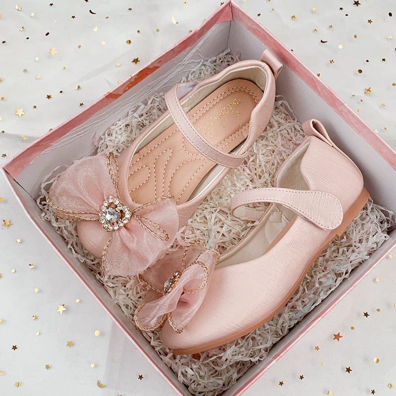Spring New Girls' Single Shoes Cute Bow Rhinestone Soft Sole Flat Shoes - Taylor K Shop